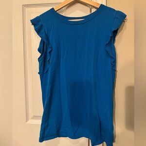 Ann Taylor Vibrant Blue Ruffle Sleeve Blouse